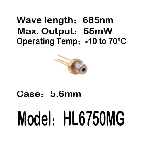 1-20pcs/lot HL6750MG 685nm 55mW 5.6mm -10 to 70C operating temp Laser diode