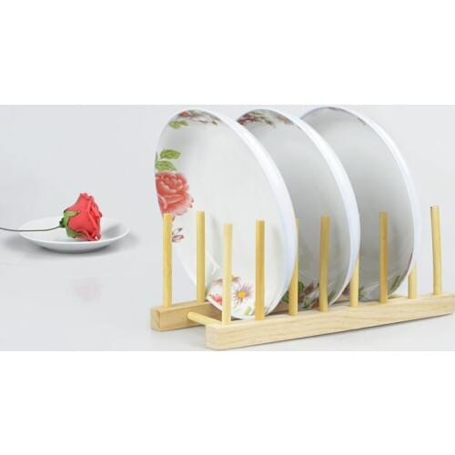 1PC New Wooden Drainer Plate Stand Wood Dish Rack Cups Display Holder Kitchen OK 0380