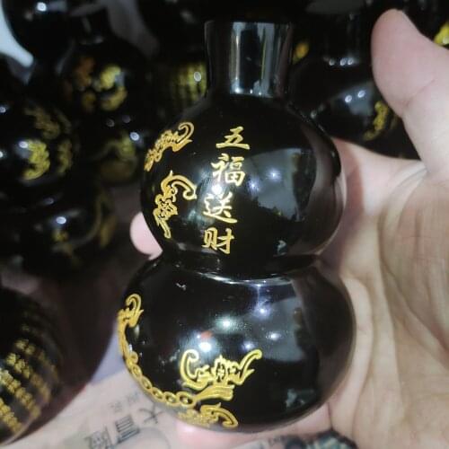 1pcs 800-900g Natural obsidian stone gourd shaped carved for home & office decor