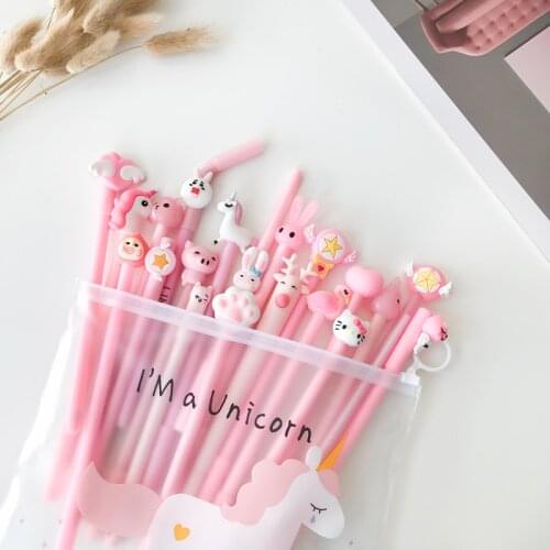 20pcs Set Gel Pens Colorful Design Pen Black Ink Kawaii Animal Unicorn Stationery Writing Supplies for School Student Gift Pens