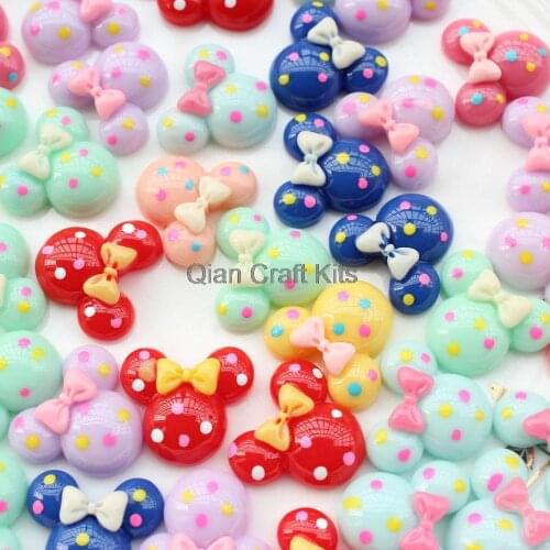200pcs 23mm Micky Mouse Resin mix color Polka Dots with Bows Flat Back - Hair Accessories Supplies