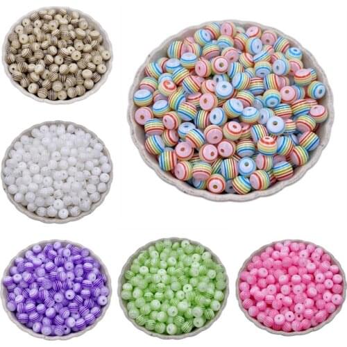 50Pcs 6mm Mixed Rainbow Resin Spacer Beads Round Stripe Beads For Jewelry Making DIY Bracelet Necklace Accessories