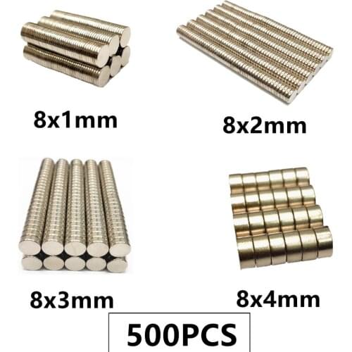 500PCS/LOT NdFeB Magnet 8*1 8*2 8*3 8*4 N35 Disc MAGNET 8x1 8x2 8x3 8x4 Round Magnetic Speaker Neodymium Magnets 8mm x 1mm 2mm