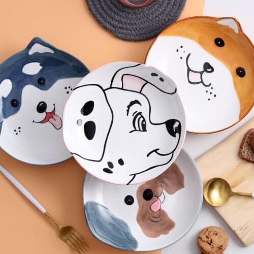 8 Inch Korean Cartoon Cute Dog Shape Childrens Ceramic Plate Household Kitchen Supplies Cute Baby Breakfast Snack Plate