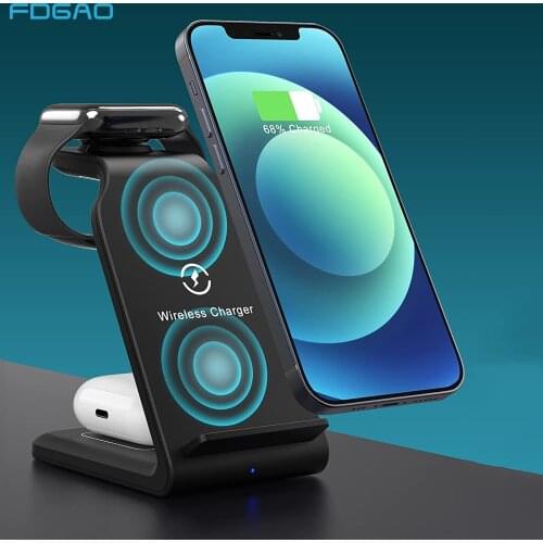 Wireless Charger Stand 3 in 1 Qi 15W Fast Charging Dock Station for Apple Watch iWatch 6 5 4 AirPods Pro iPhone 12 11 XS XR X 8