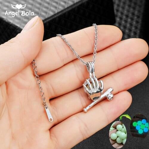 Baseball Pendant Hollow Luminous Stone Necklace Mothers Day Gifts Moon Glowing Necklace Gem Charm Stainless Steel Women Jewelry