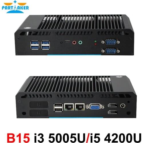 Fanless Industrial Mini PC Intel Core i3 5005U Windows 10 Pro Rugged ITX Case Small Computer 2 LAN VGA HD DP RS232 RS485