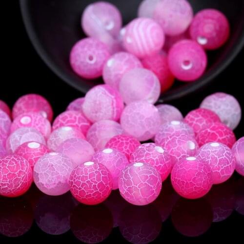 Natural Frost Cracked Agates Pink Stone Beads Round Loose Spacer Beads For Jewelry Making DIY Bracelet Handmade 4/6/8/10/12mm