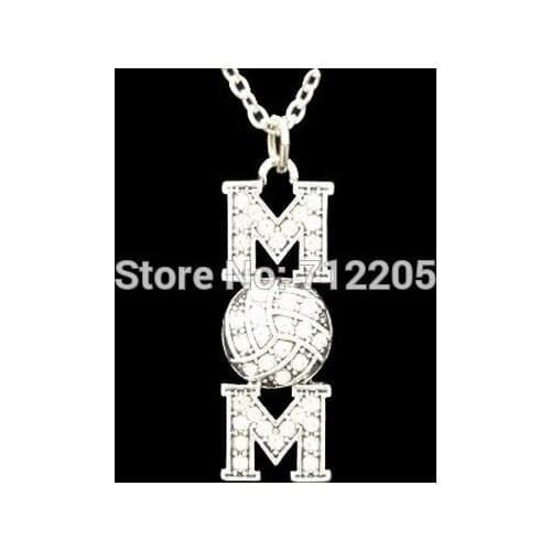 Fast selling volleyball mom necklace pendant clear rhinestones sport jewelry
