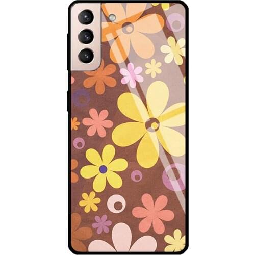 Hippie Flowers 60s Psychedelic Pattern Tempered Glass Cover For Samsung Galaxy S21 Ultra S20 FE S8 S9 S10 Plus Note 10 20 Case