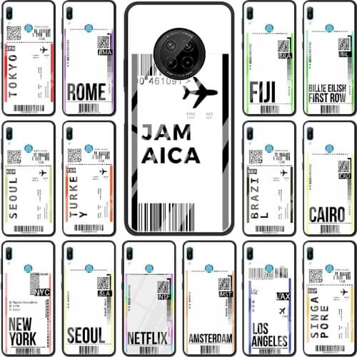 Airline Ticket Barcode World Tempered Glass Case For Huawei Y6 Y9 Y7 2019 Y8p Y9a Y8s Y6p Y5p Luxury Phone Back Cover Funda