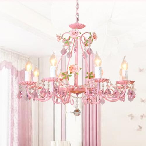 Decora Floral Chandelier Lamp Pink Color Pink Ceramic Roses D66cm H52cm 8arms Light Fixture E14 LED Home Decoration Chandelier