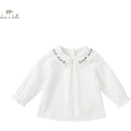 DBS19986 dave bella autumn fashion baby girls floral embroidery shirts infant toddler tops children high quality clothes