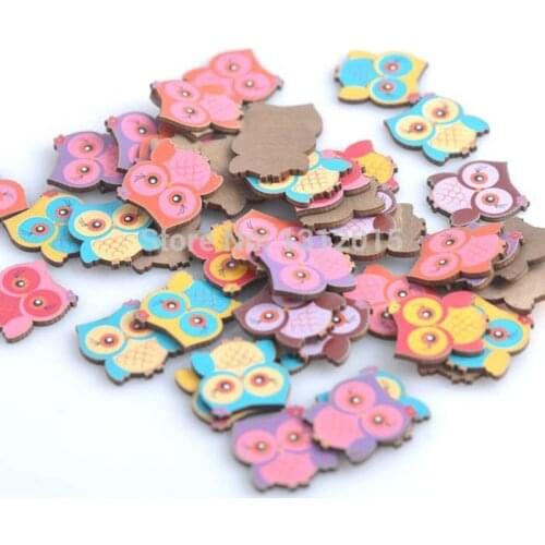 50pcs 23x20mm no Holes mixed owl Wooden decorative Buttons For Scrapbooking Crafts diy XD0318-59X