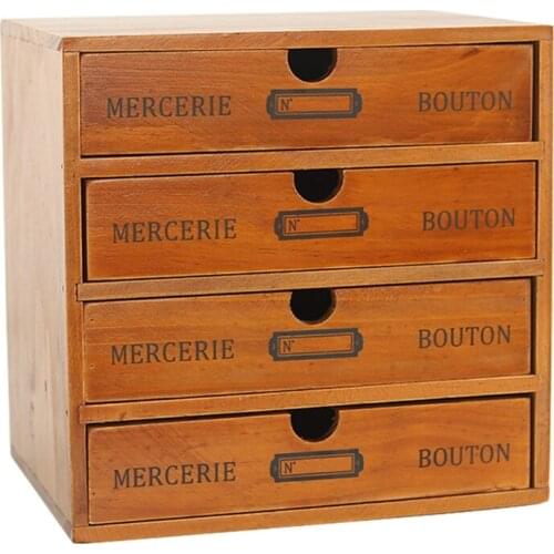 Wooden Retro 4 Layer Drawer Storage Box Retro Desktop Dividers Organizer Cosmetic Jewelry Rustic Shelf Home Table Decor