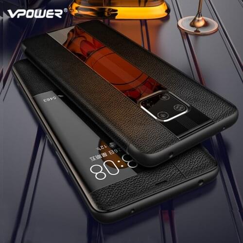 For Huawei Mate 20 Pro X Genuine leather case huawei mate 20 pro Rs Phone protection hybrid windows view true leather case cover