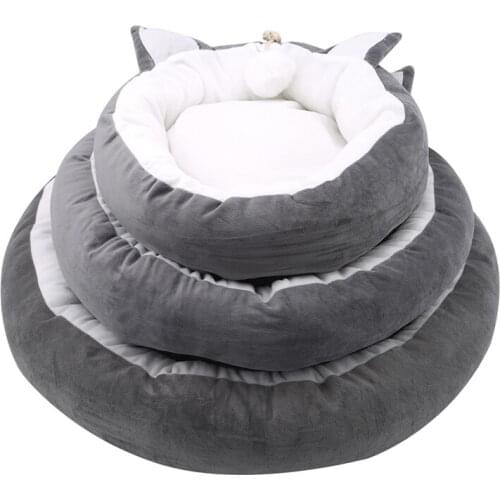 Pet Cat Bed Ears Nest Soft Warm Washable Round Dogs Cats Cushion Home Mat Pets Beds Sleeping House Pet Supplies Products