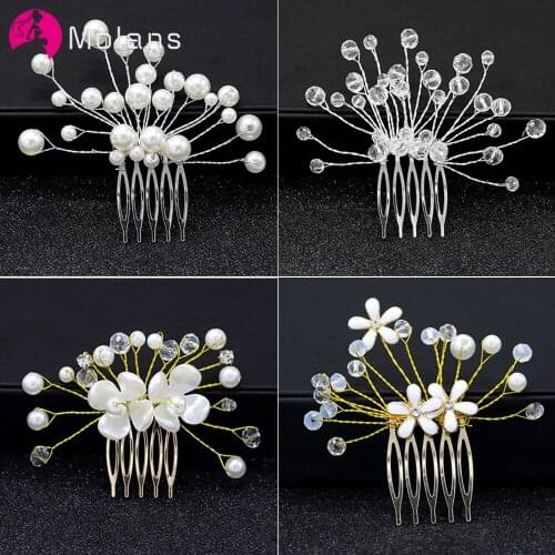Molans Pearl Crystal Wedding Hair Combs Hair Accessories for Bridal Flower Headpiece Women Bride Hair ornaments Leaves Jewelry