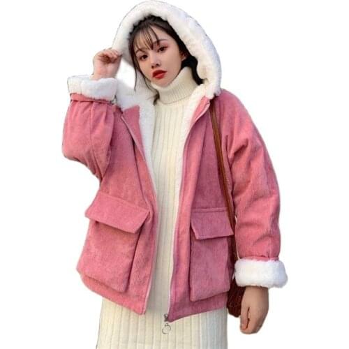 Jacket Female Imitation Mink Plus Velvet Thick Corduroy Cotton Coat 2021 Winter Overwear Women Student Korean женская куртка 467