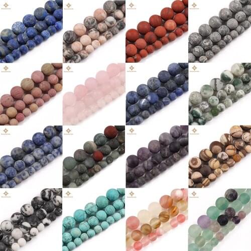Matte Natural Stone Agates Jaspers Amethysts Quartzs Frosted Gem Stone Round Beads For Jewelry Making Diy Bracelet 15'' 4-12mm