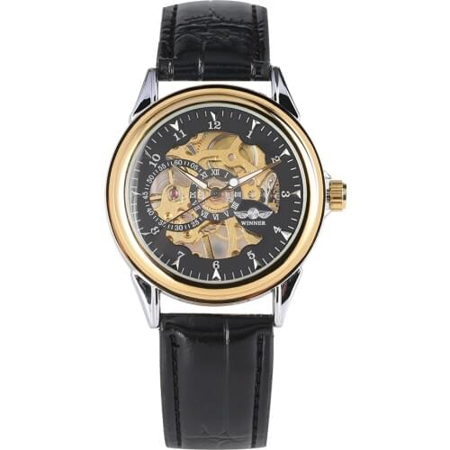 Mens Transparent Hand-wind Mechanical Watch Fashion Stainless Steel Skeleton Practical Luminous Function Mechanical Wristwatch