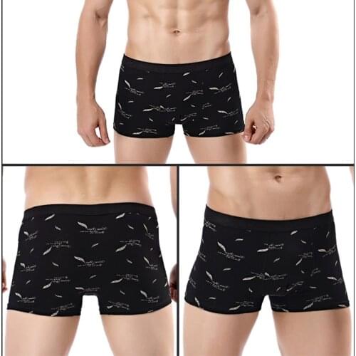 4-color/printed Cotton Mens Underwear U-convex Flat-angle Mid-waist Underwear Fashionable Leaf Comfortable Elasticity Soft