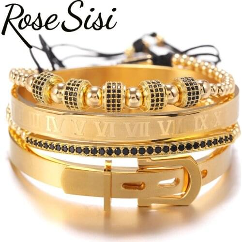 Rose sisi punk style four-piece set bracelet for men copper crown rhombus double row crescent moon combination Mens bracelet