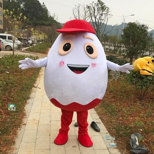 Customise White Egg Mascot White Egg Mascot Costumes with Red Hat Halloween Mascot Costumes for Sale Free Shipping