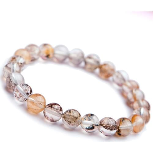 Natural Petrified Wood Rarest Crystal Contain Tree and Leaf Crystal Clear Round Bead Bracelet AAAA 8mm Drop Shipping