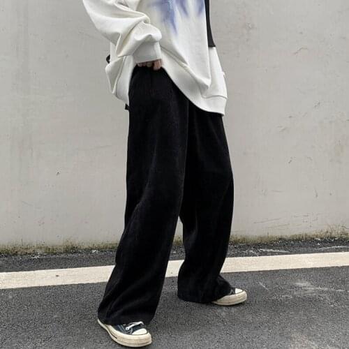 GOOHOJIO 2020 New Oversized High Waist Pants Men Casual Wide Leg Pants Corduroy Trousers Men Vintage Elastic Waist Pants Men