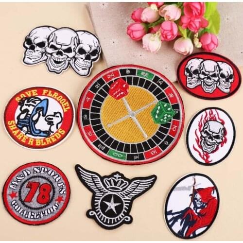 New Originality Punk Skull Embroidery Dice turntable Patches for Clothes Iron On Appliques Coat Jeans God of death Patches