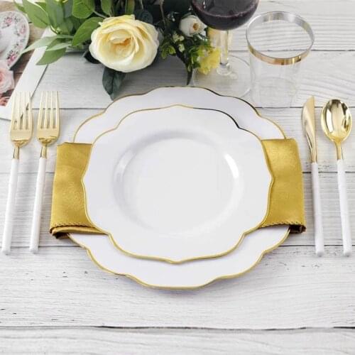 50-Piece Disposable Tableware Bronzing Lace-Shaped Plastic Plate Set Birthday Wedding Party Supplies