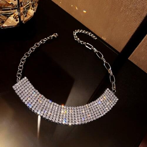 FYUAN Geometric Chain Crystal Choker Necklaces for Women Short Full Rhinestone Necklaces Statement Jewelry