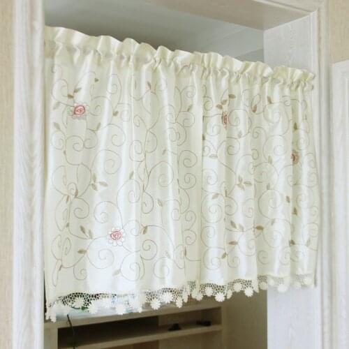 Half Curtain Countryside Flower Branch Embroidery Big Hollow Hem Cotton Christmas Curtains for Kitchen Cabinet Door