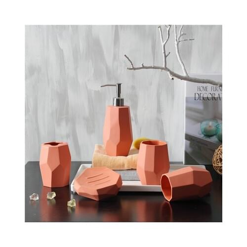 Nordic Style Simple Ceramic Six-piece Set Wedding Gifts Bathroom Supplies Cup+ Toothbrush Holder+Lotion Bottle+Dish +Plate