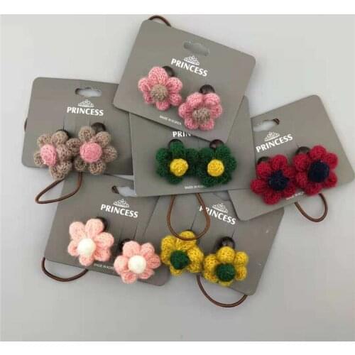 Korean winter cute woolen flower hair ring girls kids elastic hair rubber bands accessories for children tie hair rope scrunchie