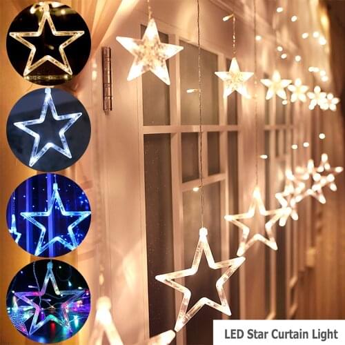Christmas Fairy String Lights 12 Stars 138 LEDs LED Star Curtain Light Backdrops Curtain Lamp Holiday Decoration Home Bedroom
