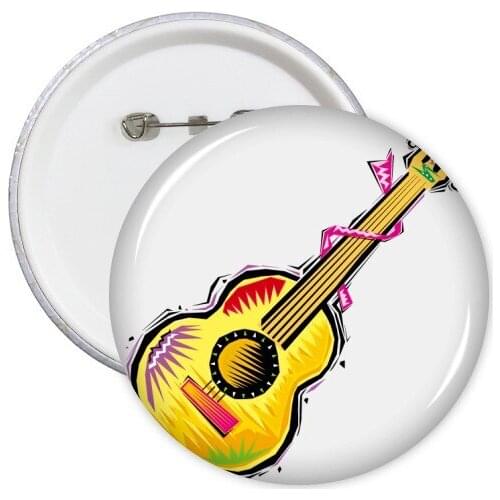 Hand-painted Instrument Guitar Mexicon Culture Element Illustration Round Pins Badge Button Clothing Decoration Gift 5pcs
