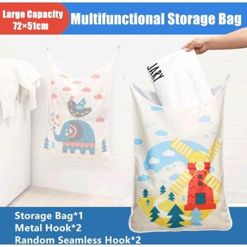Cartoon Dirty Clothes Storage Bag Basket Door Wall Hanging Oxford Cloth Large Capacity With Hook Multifunctional Saving Space
