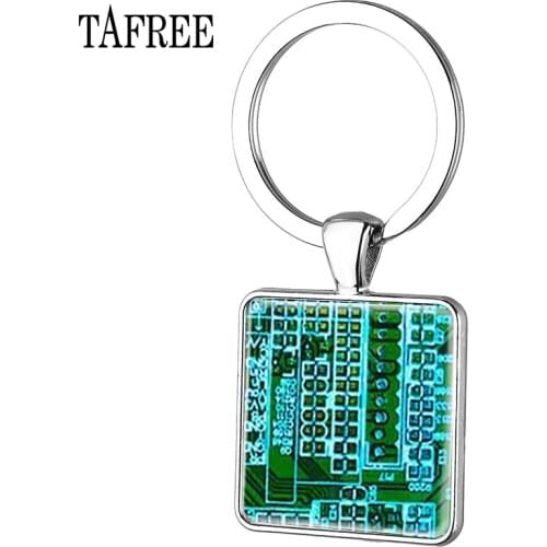 TAFREE Circuit Board pendant Printed circuit Board electronic keychain Computer board sliver plated for men gift jewelry QF18