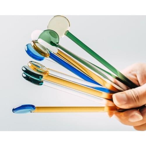 Japanese-style Heat-resistant Glass Stir Bar Coffee Juice Mixer, Mixed Milk Powder Artifact Long Handle Home Dessert Blue Spoon