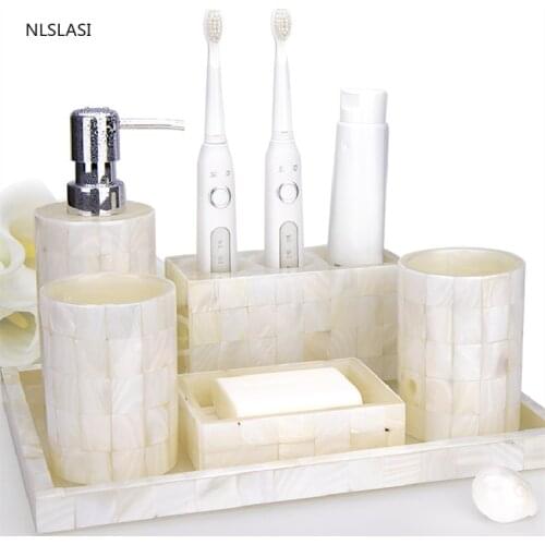 Shell Pattern Creativity Resin Bathroom Accessories Set Gargle Cup Soap Dish Toothbrush Holder Soap Dispenser Tray Home Decor