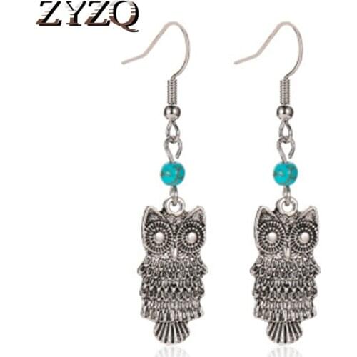 ZYZQ Vintage Animal Drop Earrings Classic Owl Pendant Design Silver Plated Women Accessories Wholesale Lots&Bulk Hot Selling
