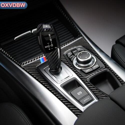 Interior Trim Carbon Fiber Gear Shift Control Panel Cover Sticker Car Styling For BMW x5 x6 e70 e71 Accessories 2008-2013