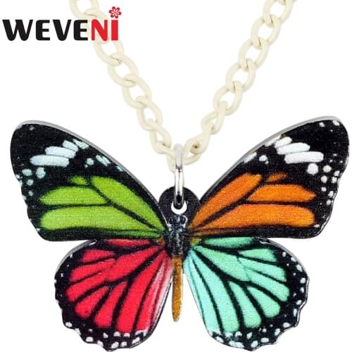 WEVENI Acrylic Colorful Butterfly Necklace Pendant Chain Choker Fashion Summer Insect Jewelry For Women Girls Gift Charms Bijoux