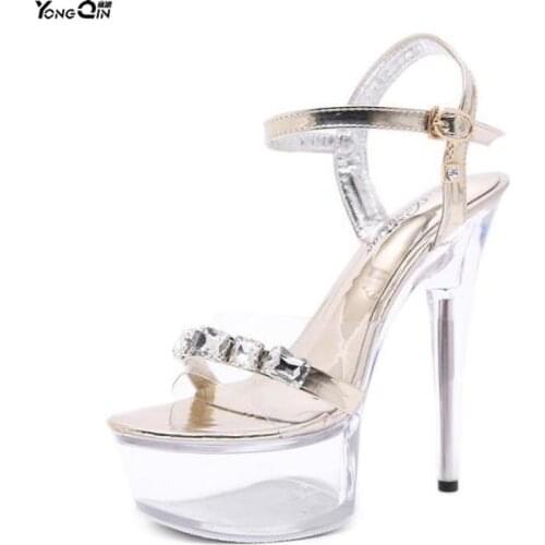 Summer new high-heeled sandals 2019 sexy peep toe crystal flower platform wild women sandals shoes