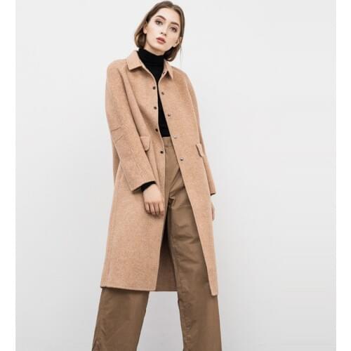 Women s winter coat coffee herringbone Double sided wool cashmere outwear 2019 plus size ladies fashion coats jackets long
