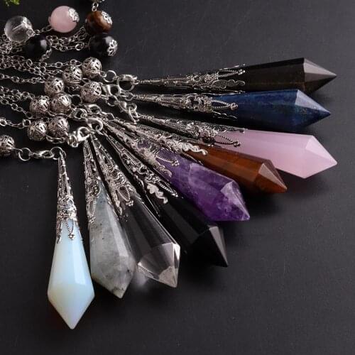 1pc High Quality Natural Stone Opal Labradorite Facet Reiki Pendulum for Dowsing Pendants Healing Pendule Chakra Crystal Jewelry