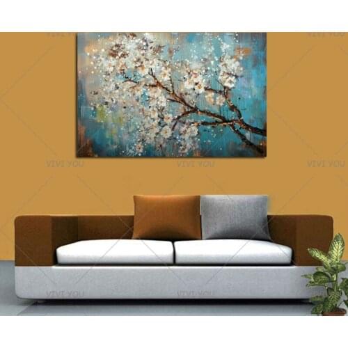 100% Handpainted Modern Abstract Flower Canvas Art Decoration Handmade Plum Blossom Oil Painting Wall Pictures For Living Room