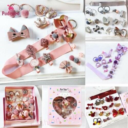 Pudcoco 18PCS Girl Baby Headwear Bow Toddler Kids Grosgrain Hair Clips Hair Rope princess accessories sequin scrunchy Set